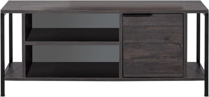 Hanah Home Industriële tv-standaard, donkerbruin en zwart, 120 cm x 48 cm x 35 cm, 100% melamine gecoat particle board, 18 mm dik, stijlvol en functioneel met cijferplanken