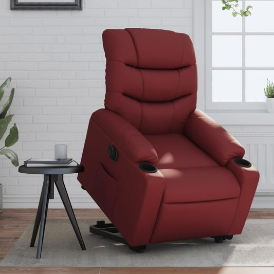 Relaxstoel met opstahulp – Elektrische Relaxstoel – TV-stoel – Ligstoel – Relaxfauteuil – Elektrisch Kantelsysteem – Wijnrood Kunstleer – Verstelbare Rugleuning & Voetensteun