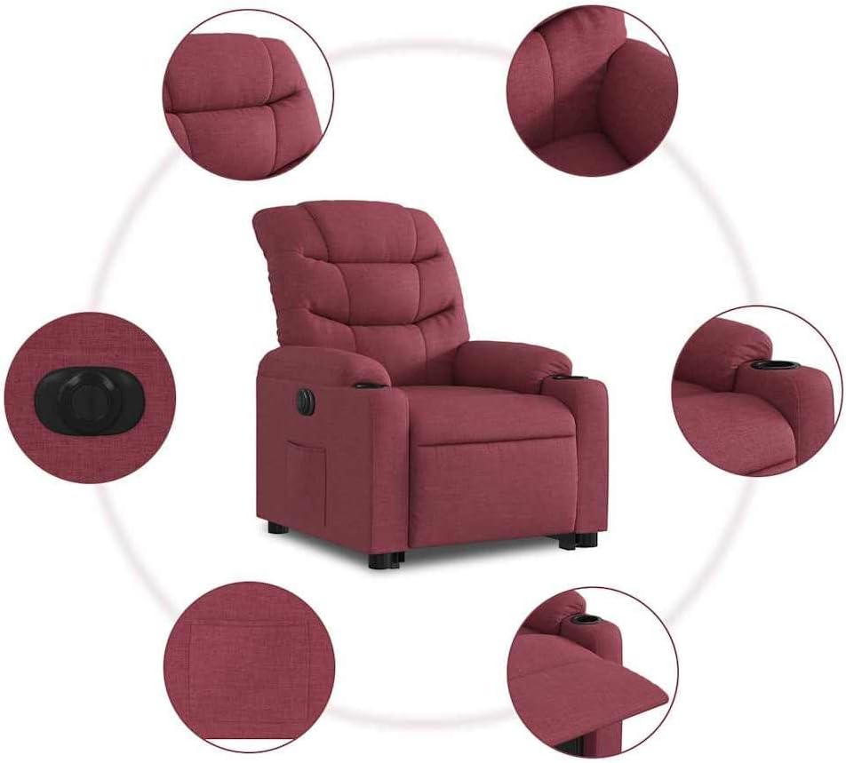 Elektrische Relaxstoel met Opstahulp – Relaxstoel – Ligstoel – Tv-Stoel – Elektrische Stoel – Wijnrood – Stof – Elektrisch Kantelsysteem – Maximale Ligfunctie 135 Graden