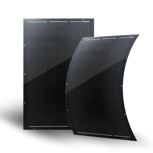 200 W dun flexibel zonnepaneel, set 2 x 100 W monokristallijne modules, 16,4 V, IP68 waterdicht, mat zwart, 2,2 kg, zonder montageaccessoires, voor verschillende installaties