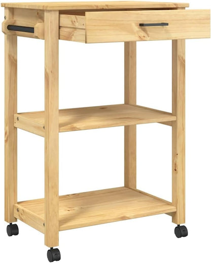 Keukentrolley – Keukenwagen – Opbergwagen – Serveerwagen – Houten Trolley – Massief Dennenhout – 60x40x88,5 cm – 4 Wieltjes Met Remmen