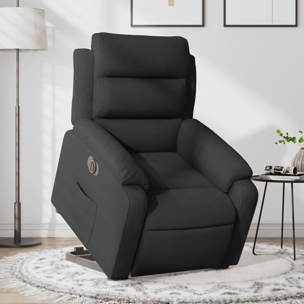 Relaxstoel met opstahulp – Elektrische relaxstoel – Tv-stoel – Ligstoel – Elektrische fauteuil – Zwarte stof – Kantelfunctie tot 135 graden – Comfortabele elektrische ligfunctie