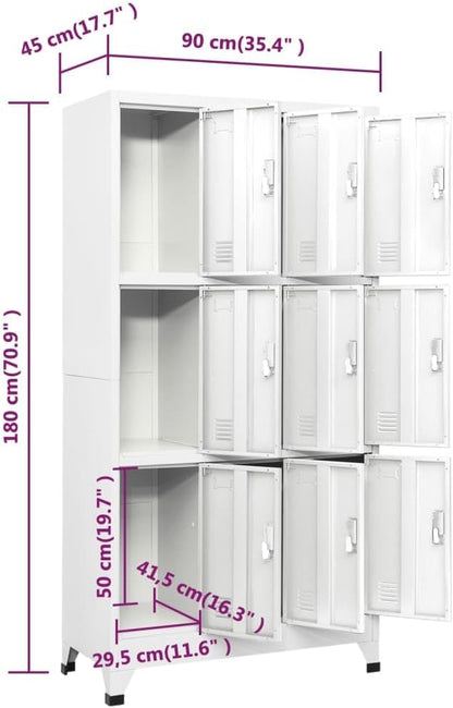 vidaXL Locker Cabinet with 9 Compartments Steel 90x45x180cm Grey Locker Safe Cabinet - QUORE