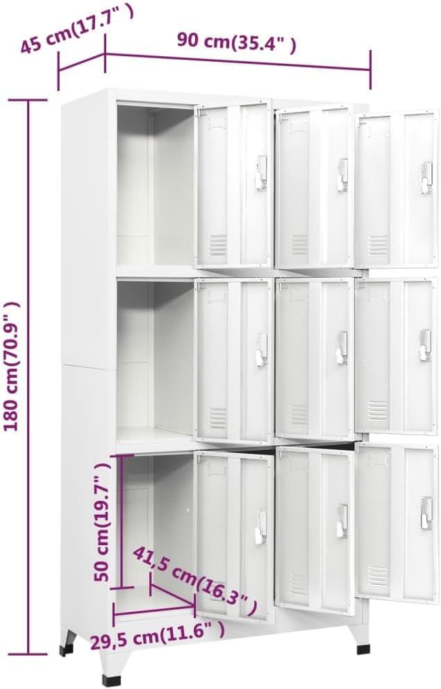 vidaXL Locker Cabinet with 9 Compartments Steel 90x45x180cm Grey Locker Safe Cabinet - QUORE