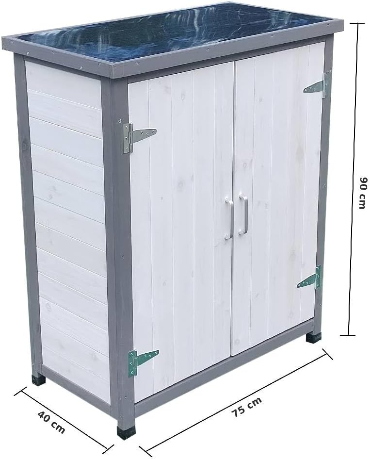 Melko Garden cabinet, white/grey, tool shed with 2 doors, storage cabinet - QUORE