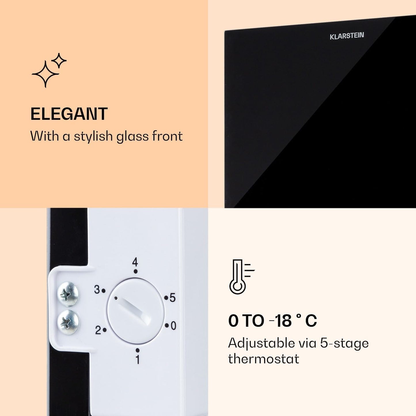 Klarstein Pluto Vriezer - 1 koelzone, thermostaat met 5 standen, 0 tot -18 °C, met glazen front, voeten met hoogteverstelling, geluidsarm, 60 liter totaal volume, zwart