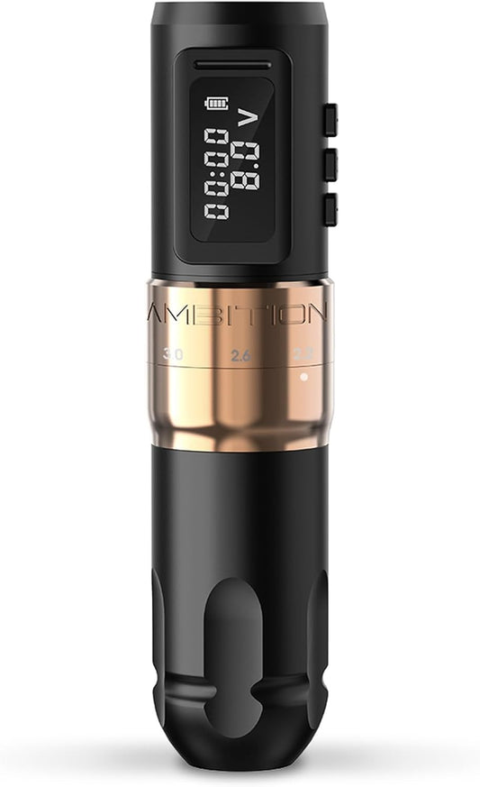 Ambition MARS-U Wireless Tattoo Machine with Adjustable Stroke - Rotary Cartridge Tattoo Machine Pen with 1800mAh Power Coreless Motor Digital LED Display