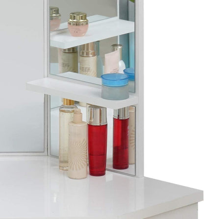 Witte Hoekkaptafel – Make-up Tafel – Ijdelheid Tafel – Dressing Bureau – Slaapkamer Meubel – Met 3 Spiegels – 5 Laden Opbergruimte
