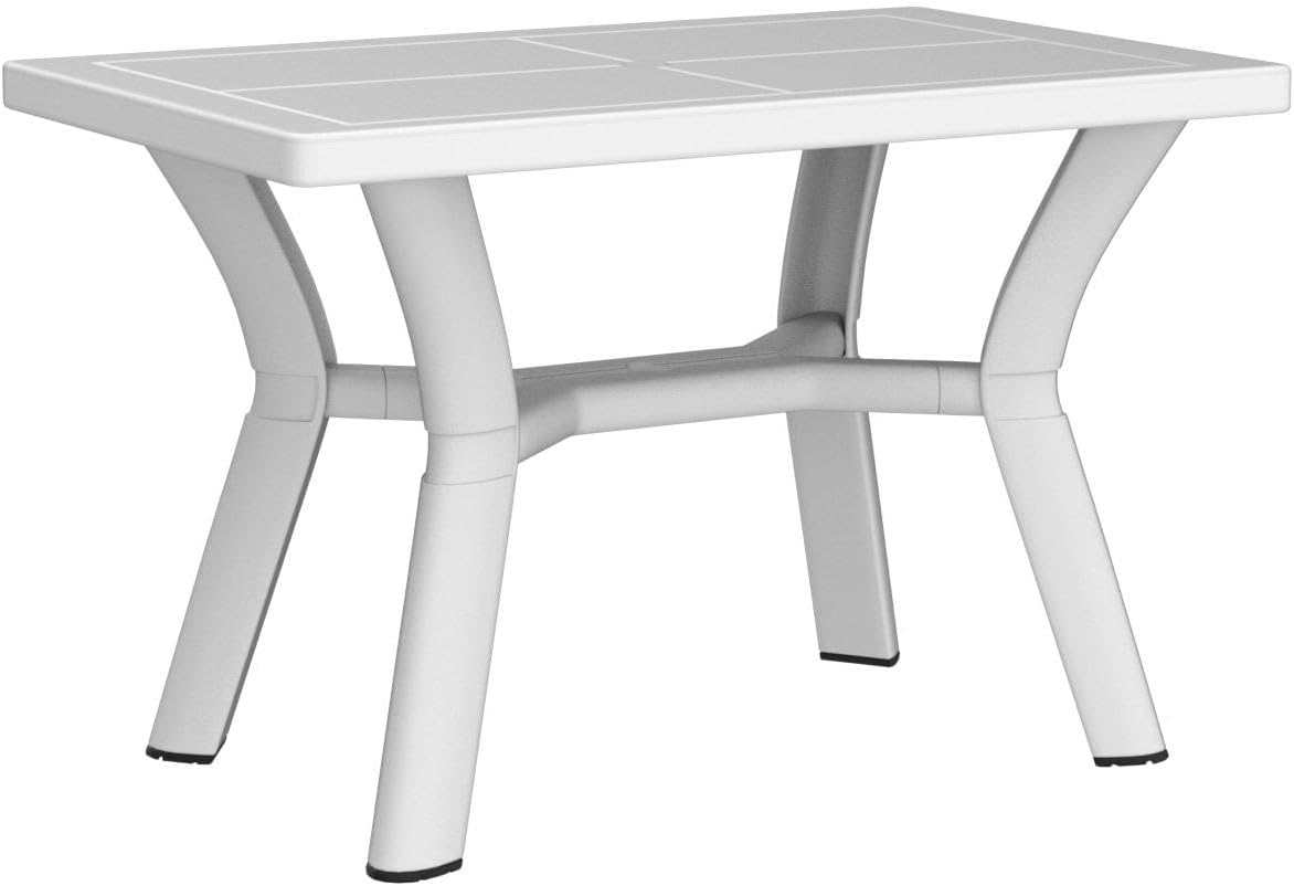 RESOL Dalia Tuintafel, rechthoekig, 115 x 72 cm, voor maximaal 4 personen, modern en elegant design, met parasolgat en uv-bescherming, voor buiten eetkamer, terras, veranda, wit