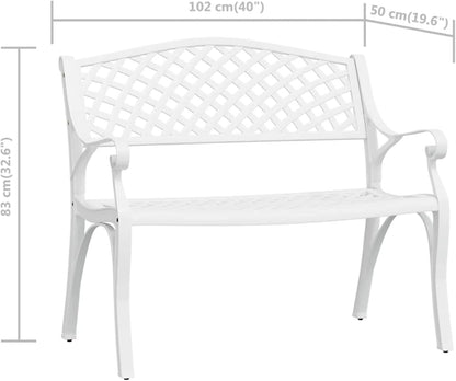 Garden Bench 102 cm Cast Aluminium White Outdoor Bench Furniture - QUORE