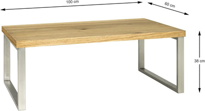 HAKU Salontafel roestvrijstaal look, eiken, Echt houtfineer, MDF, metaal, honingraatpaneel - Maat: B 100 cm x H 38 cm x D 60 cm, Stijl: Modern