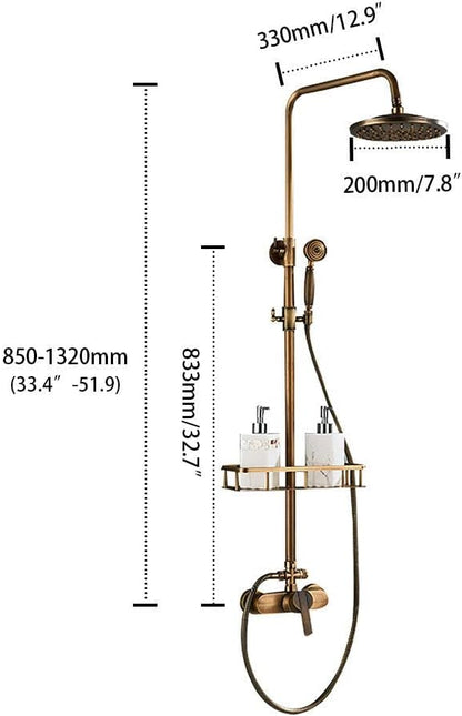 Retro Douchekraan – Douchekraanset – Regendouche – Handdouche – Douchekolom – Antiek Messing – Verstelbare Hoogte 75-120 CM – Keramische Ventielen