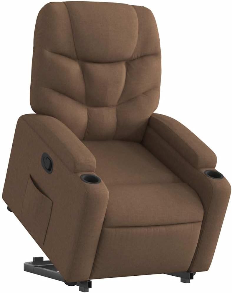Relaxstoel – Opstahulp Stoel – Tv Stoel – Ligstoel – Fauteuil – Handmatig Verstelbare Ligfunctie – Bruine Stof
