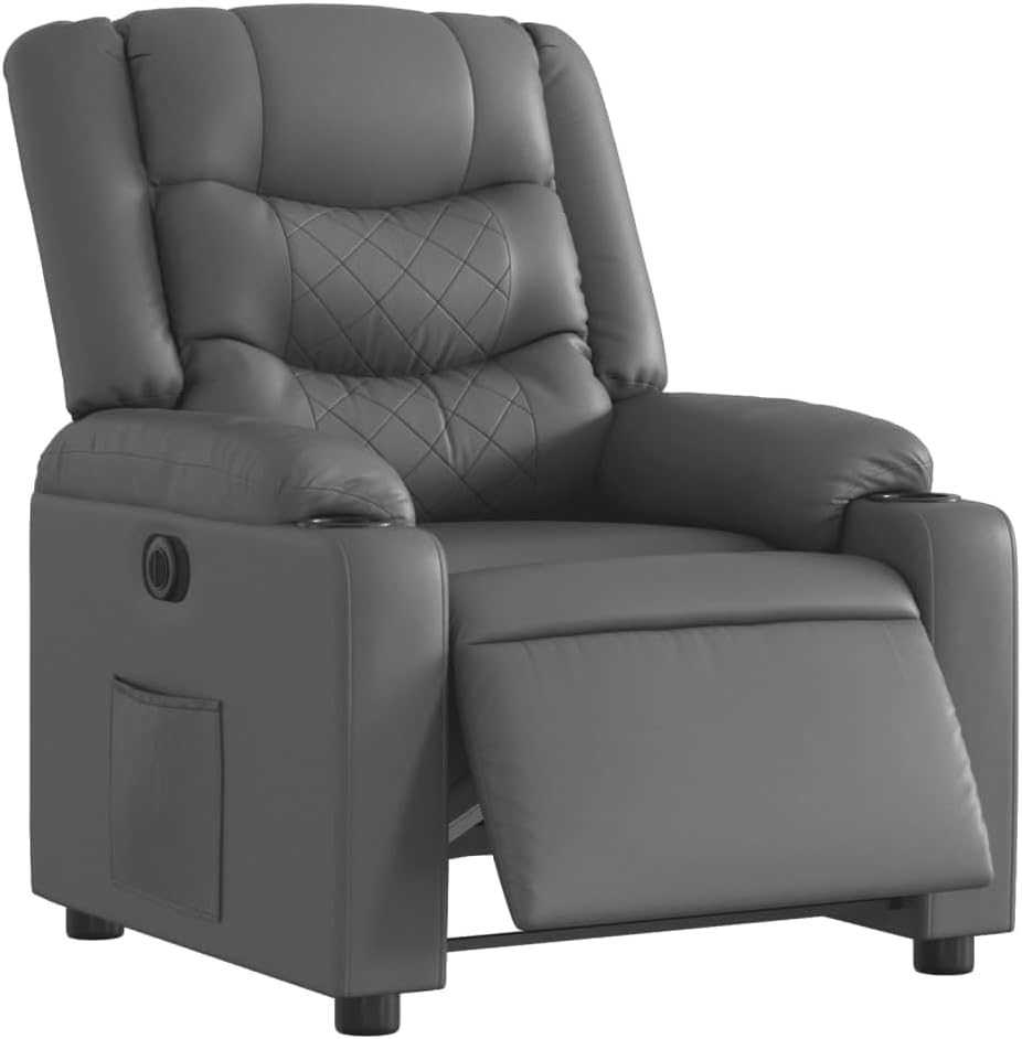 Elektrische Relaxstoel – Ligstoel – Tv-Stoel – Kantelstoel – Relaxfauteuil – Kunstleer Grijs – Elektrisch Verstelbaar – Maximale Ligstand 135 Graden