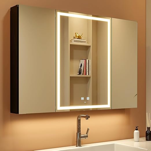 KWW LED Illuminated Bathroom Cabinet with Mirror, Colour Temperature Adjustable, Anti-Fog Dimmable Lamps, Sockets for USB (100 x 70 cm) - QUORE