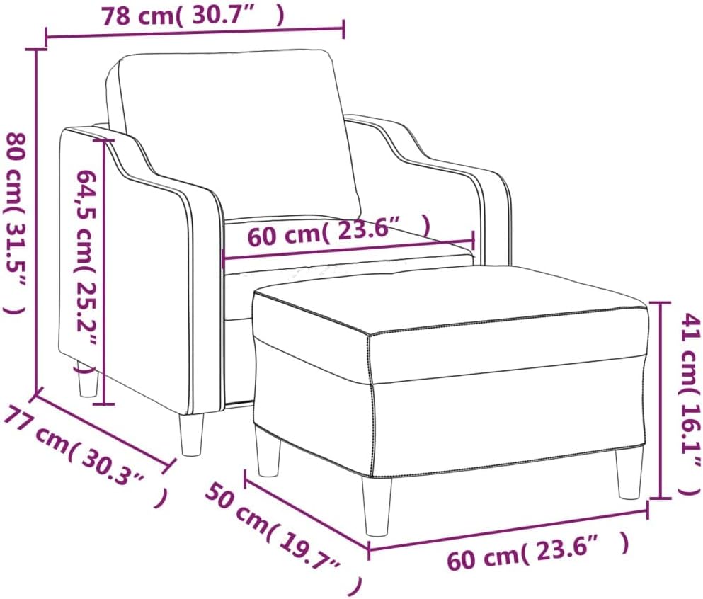 Fauteuil met kruk donkergrijs 60 cm stof beklede stoel relaxstoel comfortabel ontspannen duurzaam robuust stabiel veelzijdig modern design woonkamer zitgelegenheid