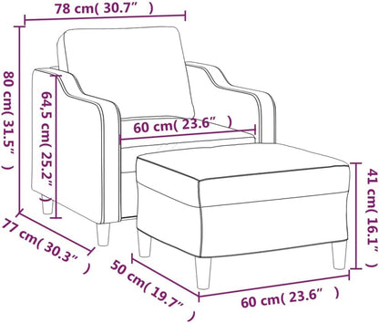 Fauteuil met kruk donkergrijs 60 cm stof beklede stoel relaxstoel comfortabel ontspannen duurzaam robuust stabiel veelzijdig modern design woonkamer zitgelegenheid