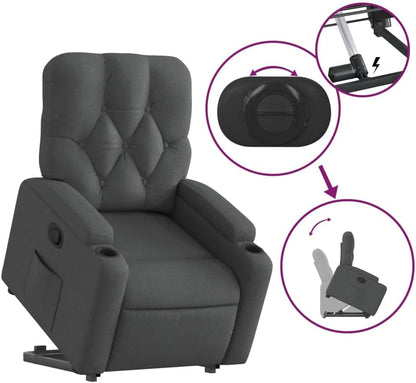 Relaxstoel met opstahulp – Elektrische Relaxstoel – Tv-stoel – Ligstoel – Verstelbare Fauteuil – Donkergrijs Stof – Handmatige Ligfunctie – Stevig Hout-Metalen Frame