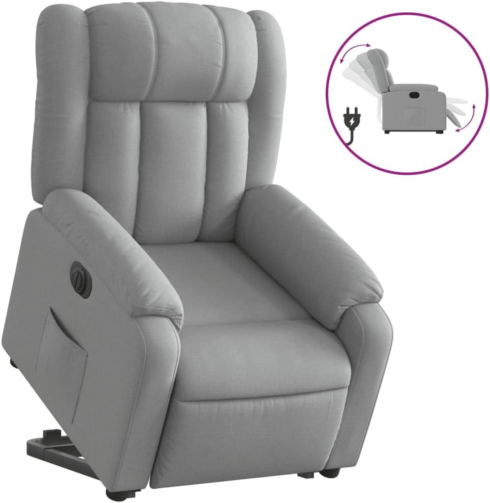 Relaxstoel met opstahulp – Elektrische relaxstoel – Tv-stoel – Ligstoel – Enkel ligstoel – Elektrische ligfunctie tot 135° – Lichtgrijze stof bekleding