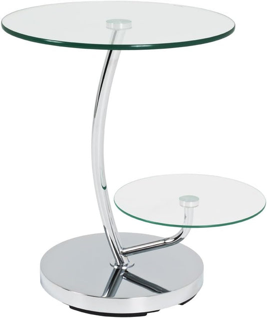 HAKU Bijzettafel chroom, Metaal, veiligheidsglas - Maat: H 55 cm x Ø 52 cm, Stijl: Modern