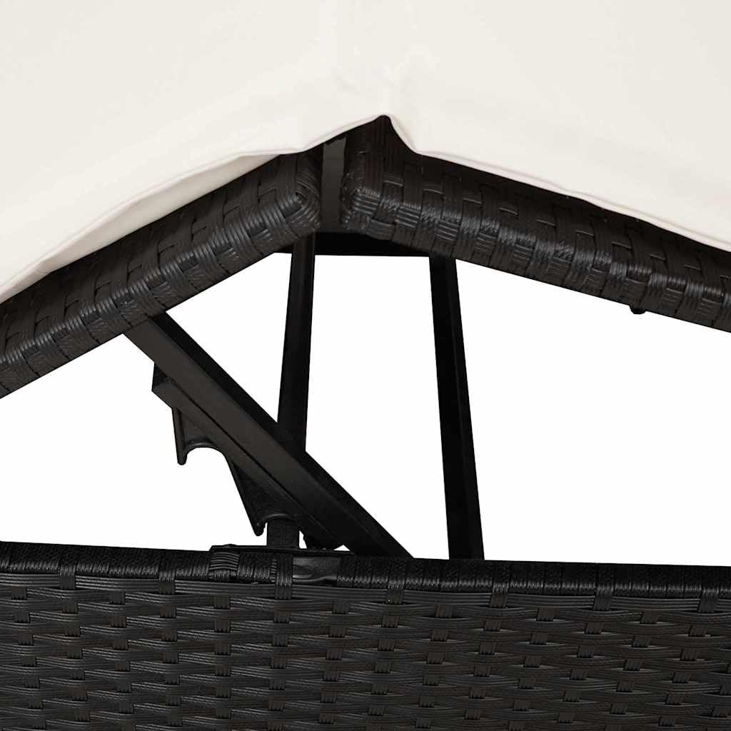 vidaXL Lounger 2-person with roof and curtains poly rattan black - QUORE