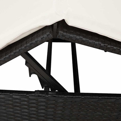 vidaXL Lounger 2-person with roof and curtains poly rattan black - QUORE