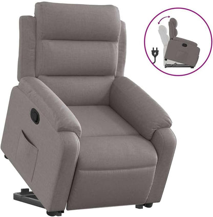 Relaxstoel Met Opstahulp – Elektrische Fauteuil – Leren Relaxstoel – TV-Stoel – Ligstoel – Handmatig Kantelsysteem – Taupe Stof – Elektrische Opstahulp Met Ligfunctie