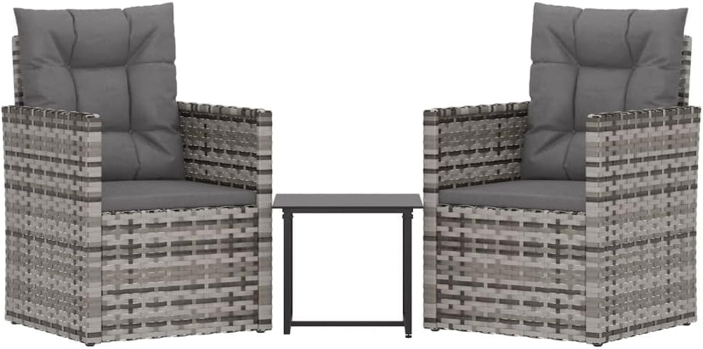 vidaXL 3 Piece Lounge Set with Cushions Poly Rattan Grey, Lounge Set, Outdoor Lounge, Sofa Lounge, Lounge Sets, Outdoor Lounge Set, Sofa Set - QUORE