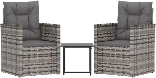 vidaXL 3 Piece Lounge Set with Cushions Poly Rattan Grey, Lounge Set, Outdoor Lounge, Sofa Lounge, Lounge Sets, Outdoor Lounge Set, Sofa Set - QUORE