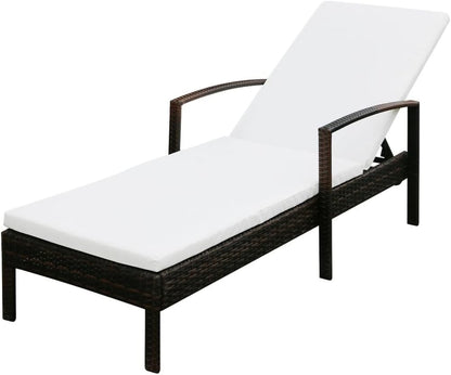 Festnight Sun Lounger Garden Lounger with Poly Rattan Cushion Brown/Black Outdoor Garden Lounger 195 x 68 x 52 cm - QUORE