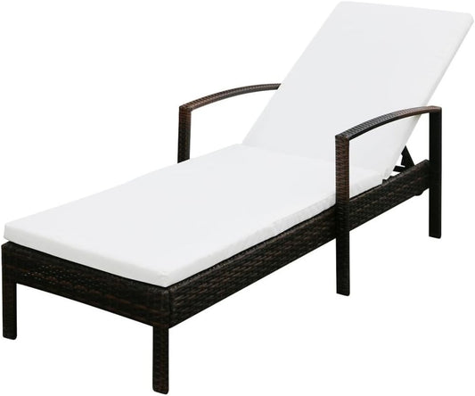 Festnight Sun Lounger Garden Lounger with Poly Rattan Cushion Brown/Black Outdoor Garden Lounger 195 x 68 x 52 cm - QUORE