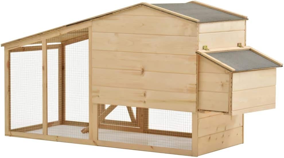 Solid Pine Chicken Coop 178 x 67 x 92 cm Chicken Coop Aviary Outdoor Cages and Chicken Coops - QUORE
