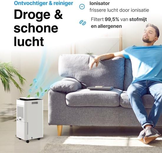 Luchtontvochtiger – Luchtzuiveraar – Vochtvreter – Anti-Schimmel Machine – Luchtverfrisser – 12L per Dag – HEPA 13 Filter met Ionisator