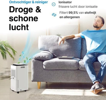 Luchtontvochtiger – Luchtzuiveraar – Vochtvreter – Anti-Schimmel Machine – Luchtverfrisser – 12L per Dag – HEPA 13 Filter met Ionisator