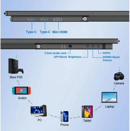 GeeekPi 18,5 inch draagbare monitor, 1920 x 1080 IPS touchscreen, 120 Hz, 1080p touch-display met HDMI USB-C, ingebouwde luidsprekers, standaard VESA voor Xbox PS4/5, laptop, Mac, PC