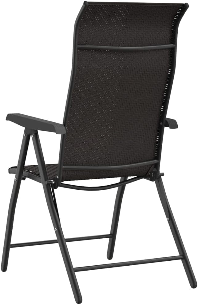 Pack of 8 Folding Garden Chairs Synthetic Rattan Black Coffee Brown Durable PE Material with Adjustable Height Comfortable Backrest and Armrests Foldable Design - QUORE