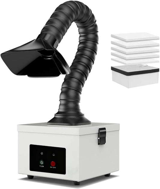 45W soldeerrookafzuiging met 2-in-1 complex filter, inclusief 4 vervangende voorfilters, desktop mobiele rookafzuiger 207 m³/u, draagbare rookabsorber luchtreiniger voor soldeerrook, laserdamp