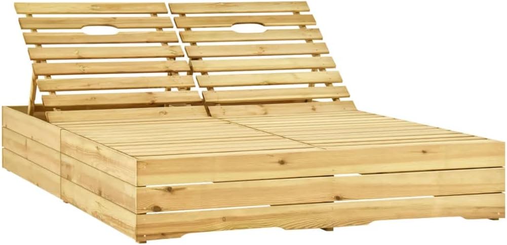 3065983 Double Lounger and Cushion Made of Impregnated Pine Wood, Outdoor Garden Lounger, Outdoor Garden Lounger for Outdoor Swimming Pool Lounger - QUORE
