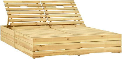 3065983 Double Lounger and Cushion Made of Impregnated Pine Wood, Outdoor Garden Lounger, Outdoor Garden Lounger for Outdoor Swimming Pool Lounger - QUORE