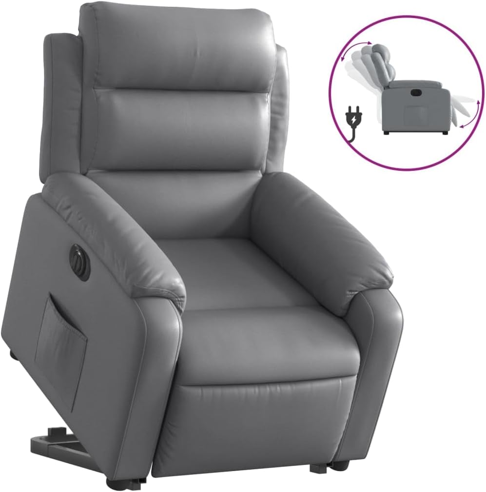 Relaxstoel met opstahulp – Elektrische Loungechair – Tv-Stoel – Ligstoel – Relaxfauteuil – Grijs Kunstleer – Elektrisch Kantelsysteem – Traploos Verstelbare Ligfunctie