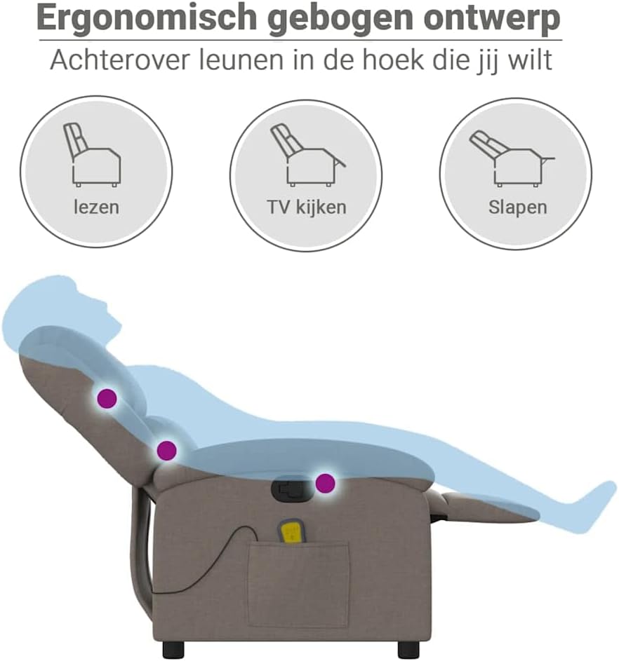 vidaXL Massage chair adjustable fabric taupe, sitting chair, armchair, armchair, armchair, armchair, chair, television chair, tv chair, tv chair, tv armchair, chair - QUORE