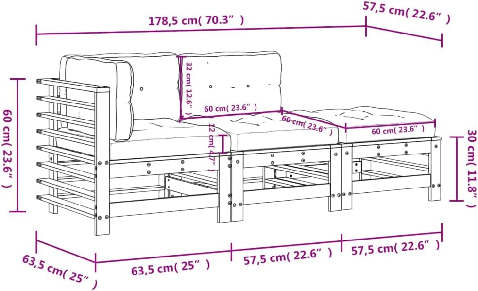 vidaXL 3-piece Lounge set with cushions solid wood - QUORE