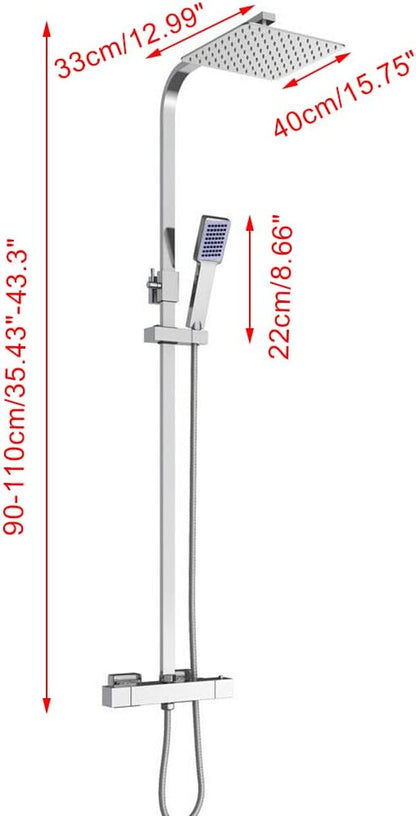 Thermostatisch Regendouche Systeem – Douchekolom – Regendouche – Douche Set – Douchekraan – Roestvrijstalen Regendouche 40x40 cm – Hoogte Verstelbaar – Veiligheidsslot 38°C