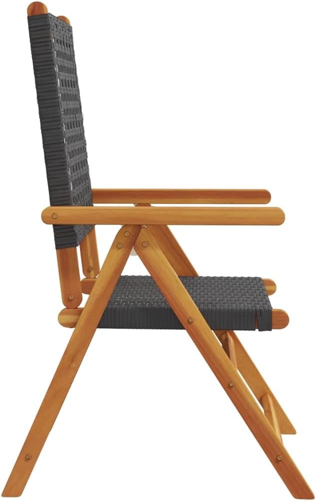 Tuinstoelen, kantelbaar, 6 stuks, PE-rotan, massief hout, zwart, outdoor stoelen met kantelfunctie en platte armleuningen, duurzame outdoor meubels - QUORE