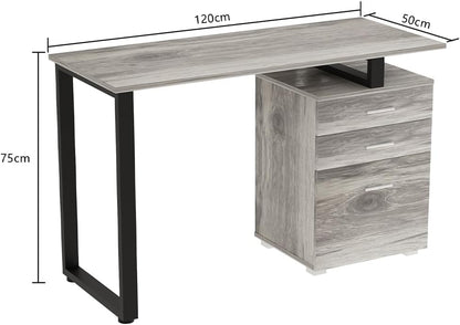 BAKAJI Scrivania Con cassettiera Bureau met lade, computertafel, staal, hout, kantoor grijs, Unica