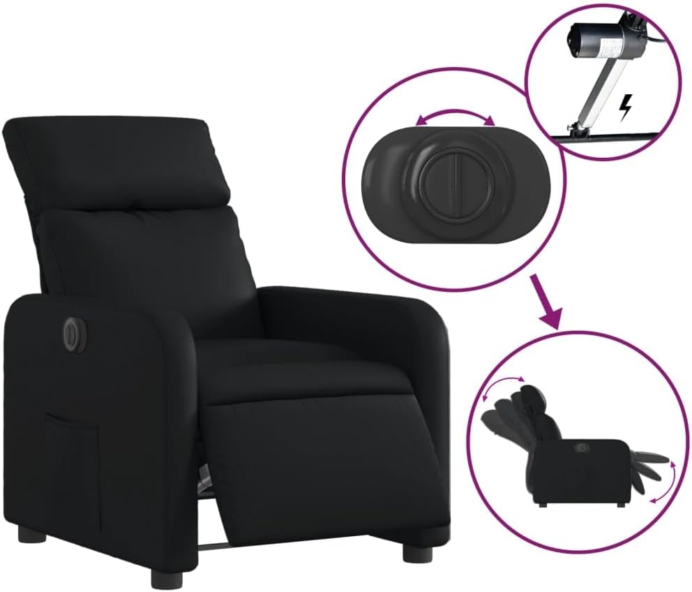 Recliner Chair Electric Black Faux Leather TV Chair with Reclining Function Single Reclining Chair Relax Chair for Living Room Bedroom Electric Tilt System MA8