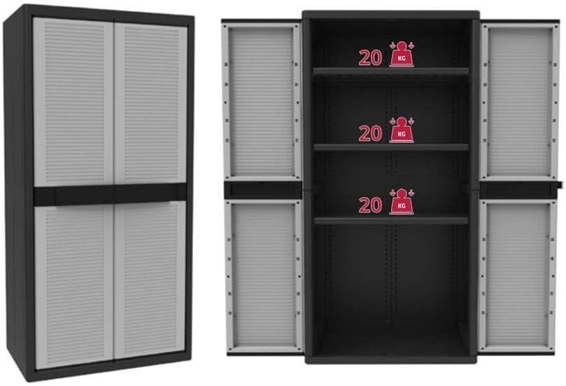 Terry Jumbo Cab 2900 Qblack, Spacious 2-door cabinet, 3 internal adjustable shelves - 89.5 x 53.5 x 180 cm - QUORE