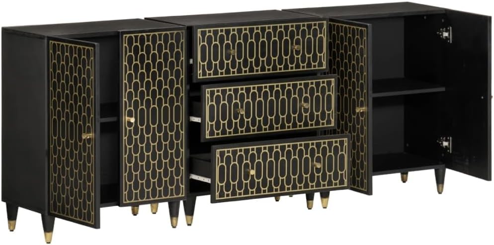 vidaXL Side cabinets 3 pcs 60x33x75 cm solid mango wood, storage cabinet, dresser cabinet, side cabinet, wall cabinet, storage cabinet, dresser cabinet, sideboard black