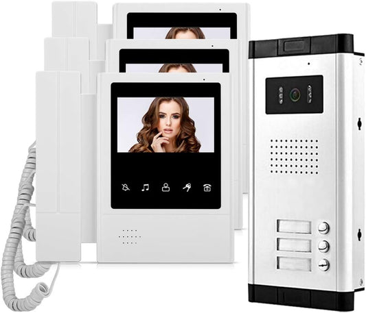 4.3'' Color Video Door Phone Doorbell Intercom System Kit 3 Monitors + 700TVL IR COMS Night Vision Video Camera for 3 Apartments/Families