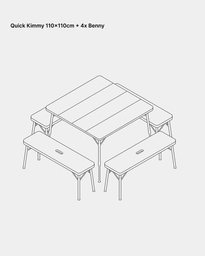 qeedo Kimmy L, Campingtafel met Bamboe Tafelblad, 110 x 110 cm, Hoogte Verstelbaar
